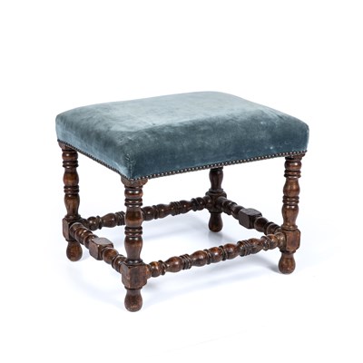 Lot 145 - An antique stool with an upholstered seat and...