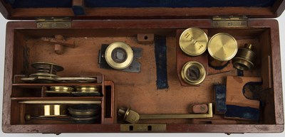 Lot 10 - A Victorian case mounted portable microscope...