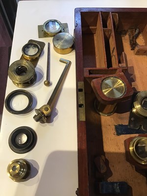Lot 10 - A Victorian case mounted portable microscope...