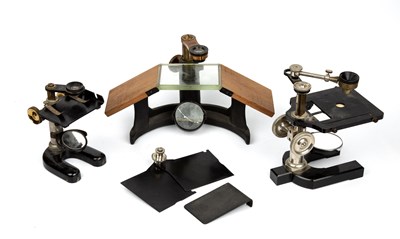 Lot 25 - Three simple dissecting microscopes by Beck,...