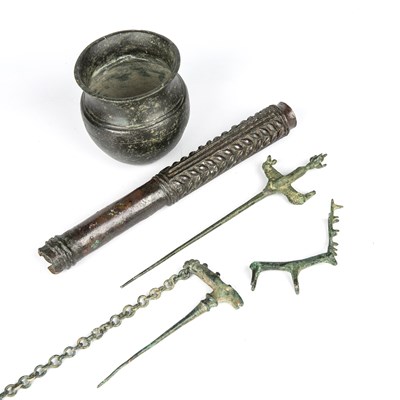 Lot 260 - An ancient Lustrian bronze mace head, 25cm; a...
