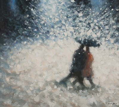 Lot 191 - Justin Tew (b.1969) 'Snowstorm', oil on board,...