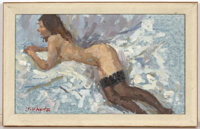 Lot 405 - James Horton (b.1948) Nude on the Bed signed...