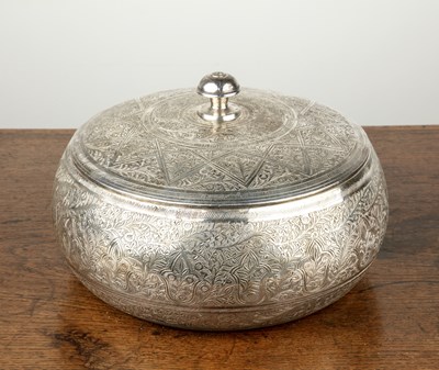 Lot 494 - Silver plated chased bowl and cover Indian...
