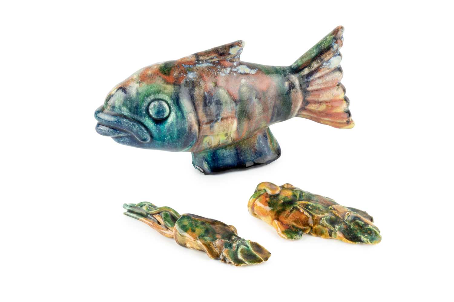 Lot 619 - Kate Malone (b.1959) Fish multi-coloured glaze...