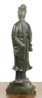 Lot 224 - Green soapstone carved model of Guanyin...