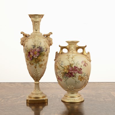 Lot 312 - Two Royal Worcester blush ivory vases one on a...