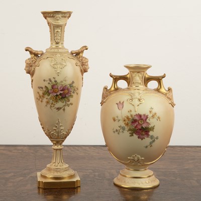Lot 312 - Two Royal Worcester blush ivory vases one on a...