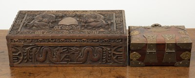 Lot 390 - Bronze mounted wooden box Chinese decorated...