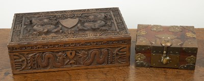 Lot 390 - Bronze mounted wooden box Chinese decorated...