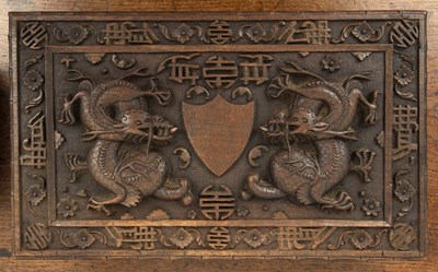 Lot 390 - Bronze mounted wooden box Chinese decorated...
