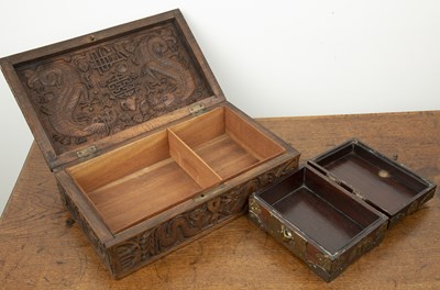 Lot 390 - Bronze mounted wooden box Chinese decorated...