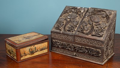 Lot 86 - An Indian carved hardwood stationery box