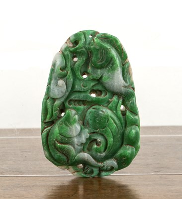 Lot 226 - Emerald green and greyish white jade pendant...