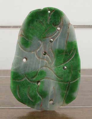 Lot 226 - Emerald green and greyish white jade pendant...