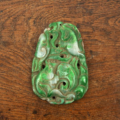 Lot 226 - Emerald green and greyish white jade pendant...