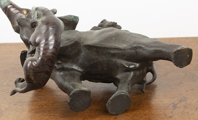Lot 511 - Model bronze elephant and two tigers Japanese,...