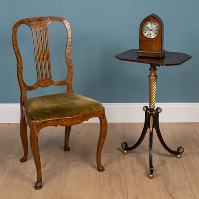 Lot 188 - A table,  an inlaid chair and a mantle timepiece