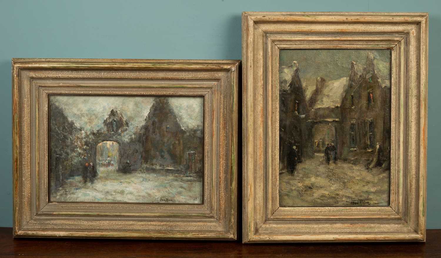 Lot 66 - Theo Moore (b.1879) Two oil paintings depicting winter scenes