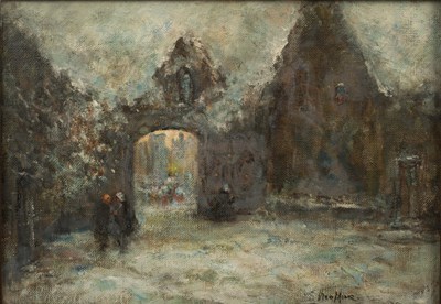 Lot 66 - Theo Moore (b.1879) Two oil paintings depicting winter scenes