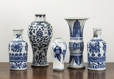 Lot 31 - Group of five blue and white porcelain vases...