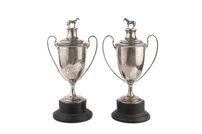 Lot 577 - A pair of George V silver twin handled trophy...