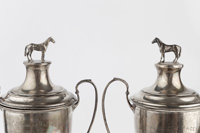 Lot 577 - A pair of George V silver twin handled trophy...