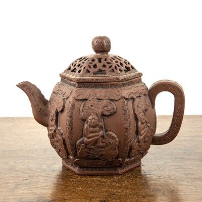 Lot 117 - Yixing teapot Chinese of hexagonal form with a...