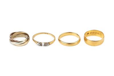 Lot 46 - Two 22ct gold wedding bands, together with a...