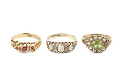 Lot 34 - An opal and diamond half hoop ring, the...