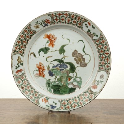 Lot 141 - Famille verte dish Chinese, Kangxi painted...