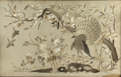 Lot 361 - Pair of embroidered silk panels Chinese, 19th...