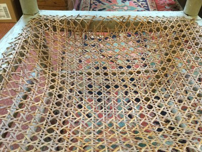 Lot 236 - A Regency painted faux bamboo open armchair...