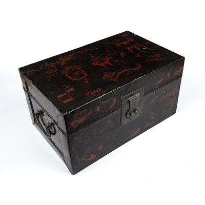 Lot 238 - A 19th century Eastern lacquered box with iron...