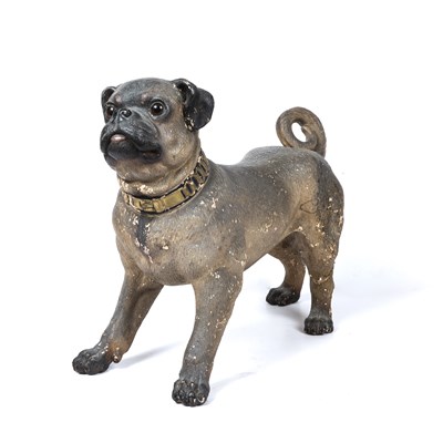 Lot 318 - An early 20th century pottery pug dog with...