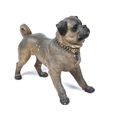 Lot 318 - An early 20th century pottery pug dog with...