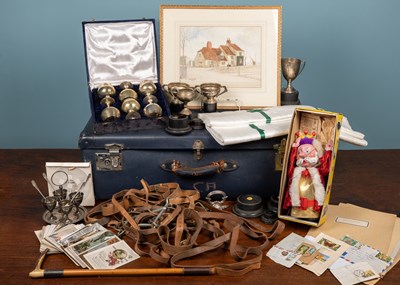 Lot 90 - An old suitcase with miscellaneous contents