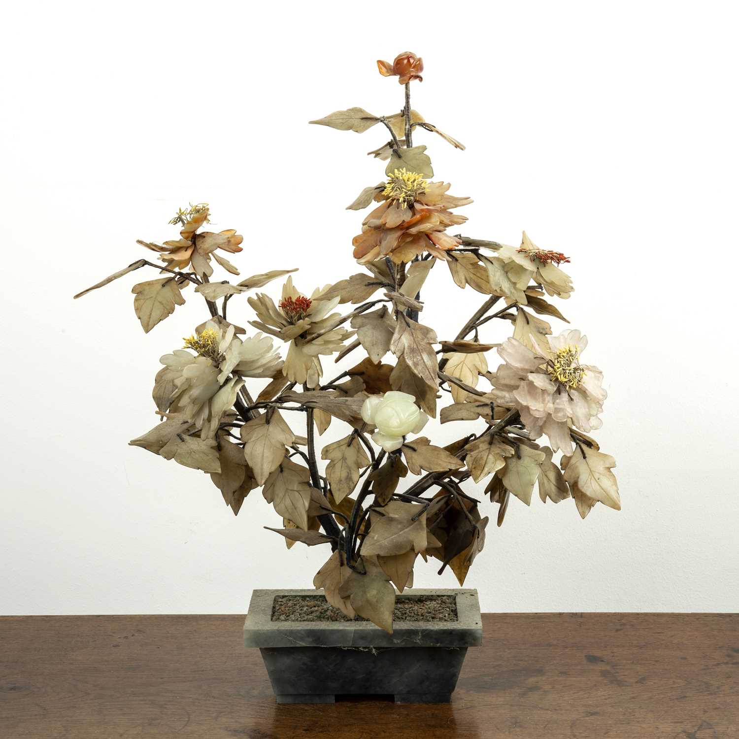 Lot 400 - Hardstone model of a vase of flowers Chinese,...