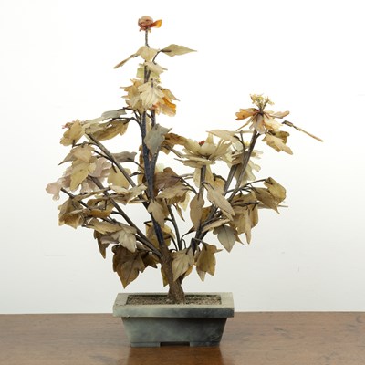 Lot 400 - Hardstone model of a vase of flowers Chinese,...