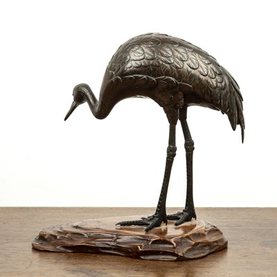 Lot 577 - Bronze model of a crane Japanese, Meiji period...