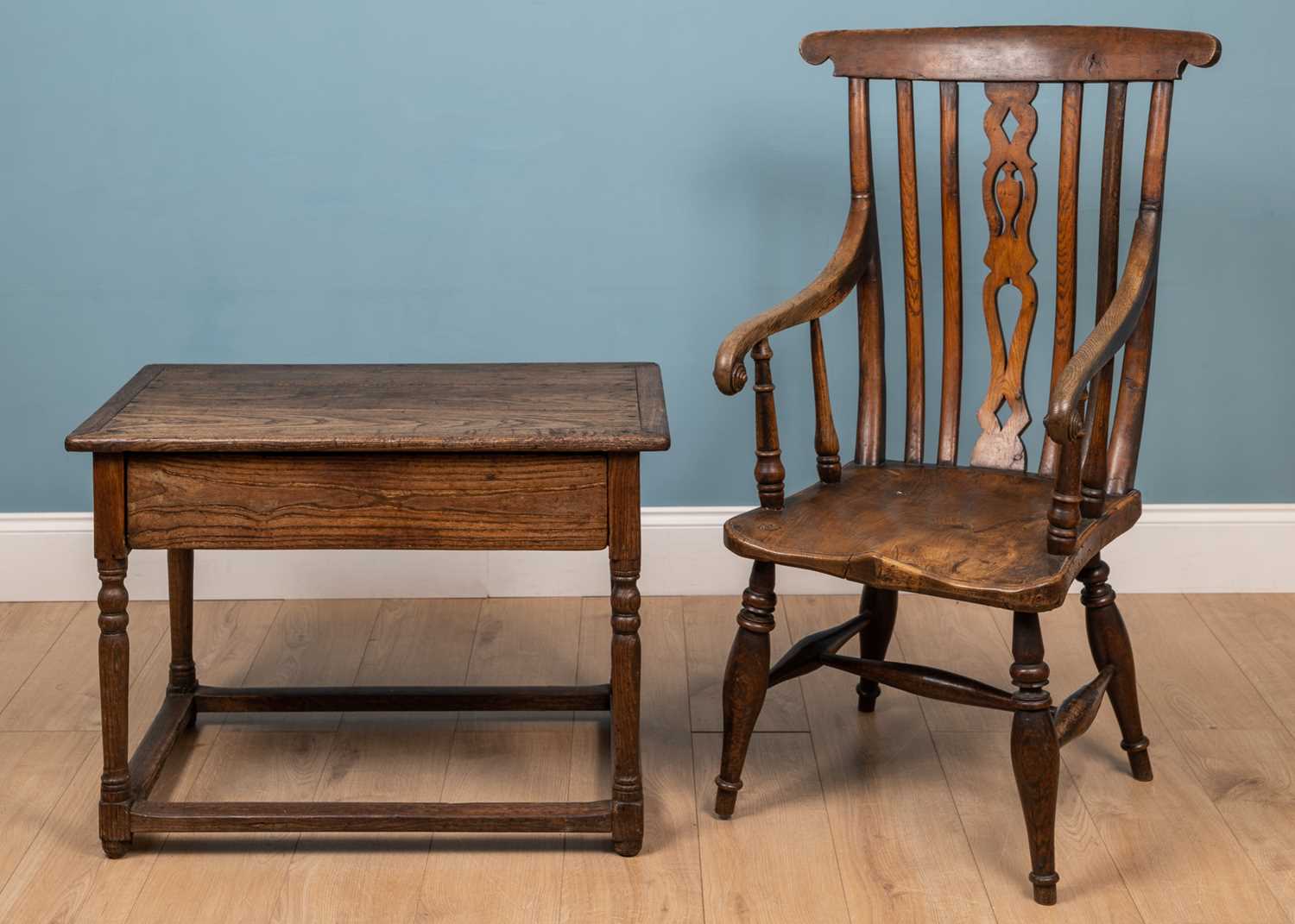 Lot 70 - A Windsor armchair together with an oak monk's desk