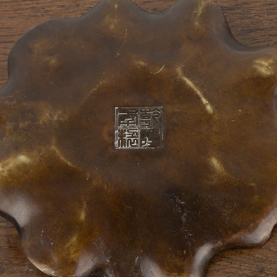 Lot 320 - Bronze lotus leaf shaped dish Chinese,...