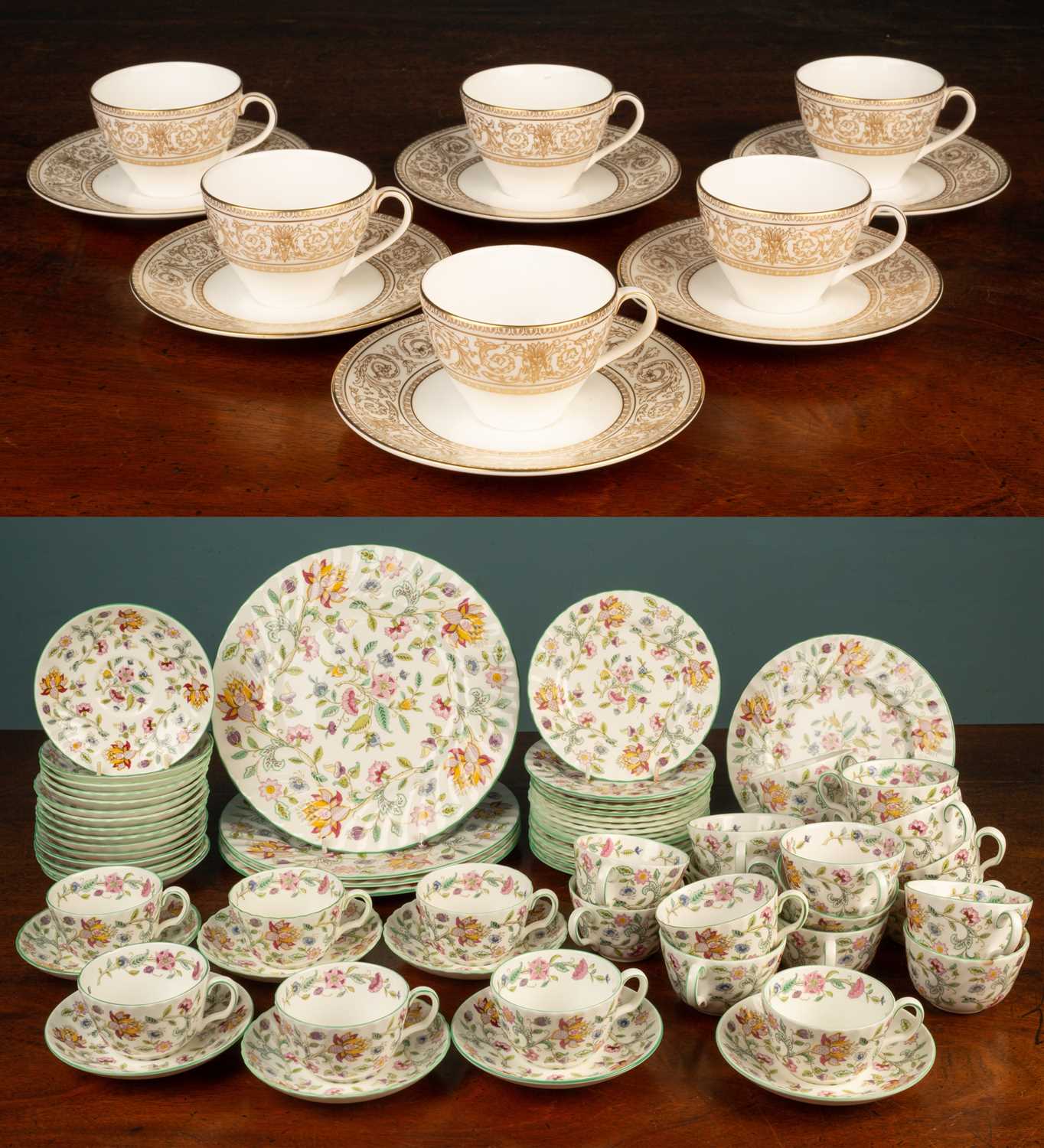 Lot 55 - A Minton Haddon Hall china tea service set; together with six Royal Doulton tea plates and teacups