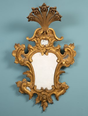 Lot 488 - An antique carved giltwood, possibly Venetian, mirror