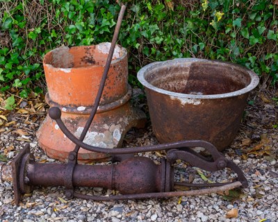 Lot 1214 - A large sink; together with a washing copper; and a terracotta chimney base