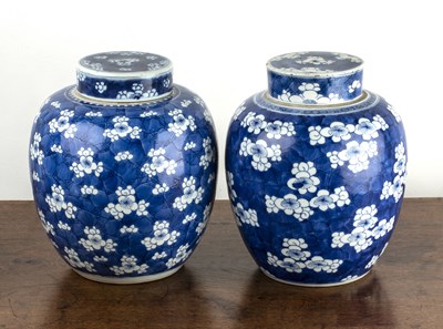 Lot 49 - Two similar blue and white ginger jars and...