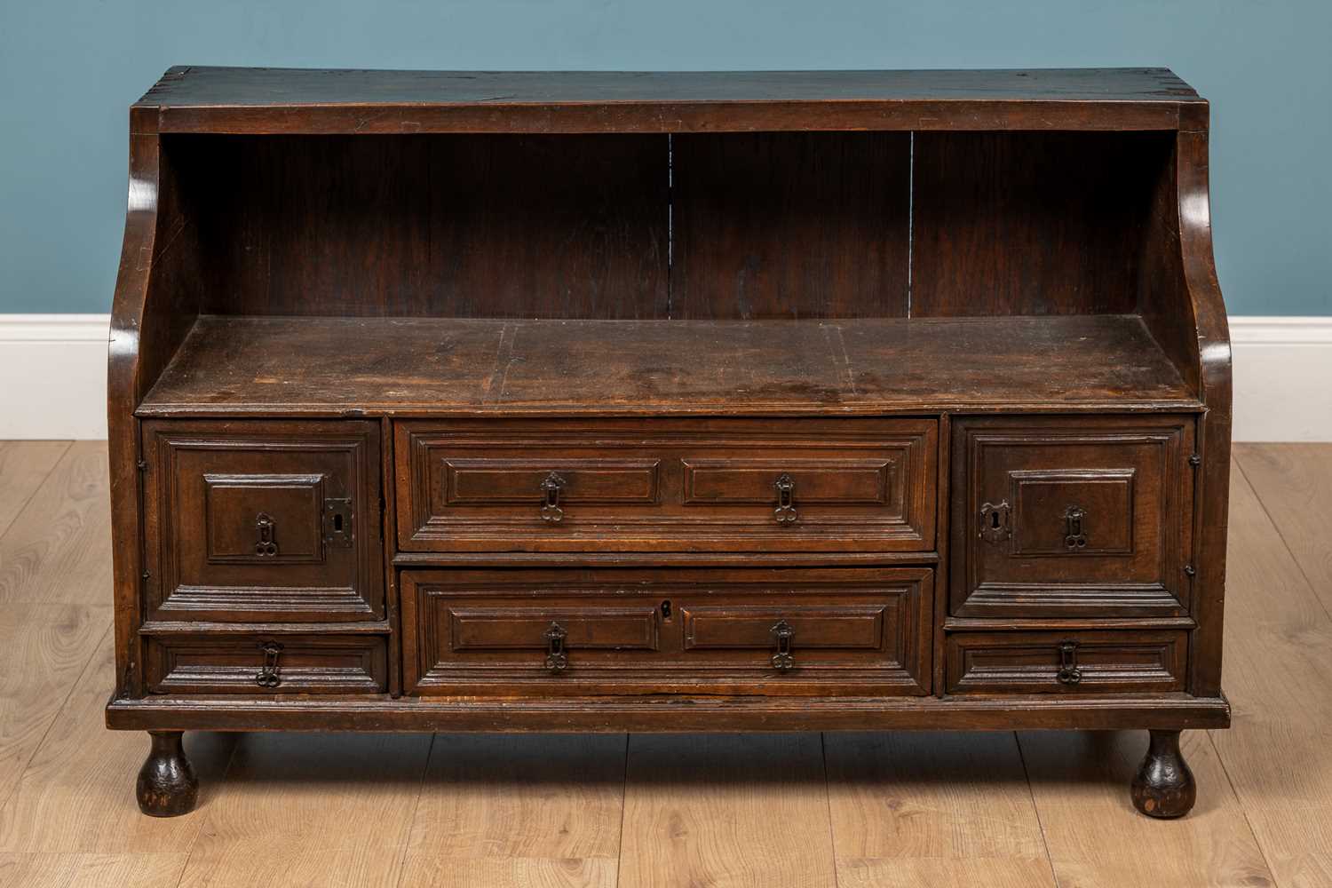 Lot 467 - An antique hardwood low chest