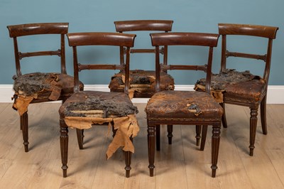 Lot 210 - A set of five mahogany and brown leather chairs