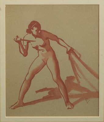 Lot 127 - A watercolour study of a female hunter
