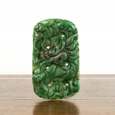 Lot 241 - Emerald green jade oval pendant Chinese,...